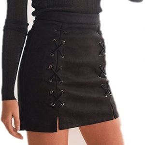 High Waist Faux Suede Black Mini Skirt
